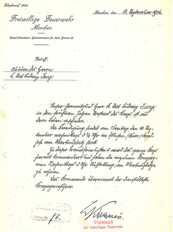 Schreiben zum Tode von Ludwig Jung